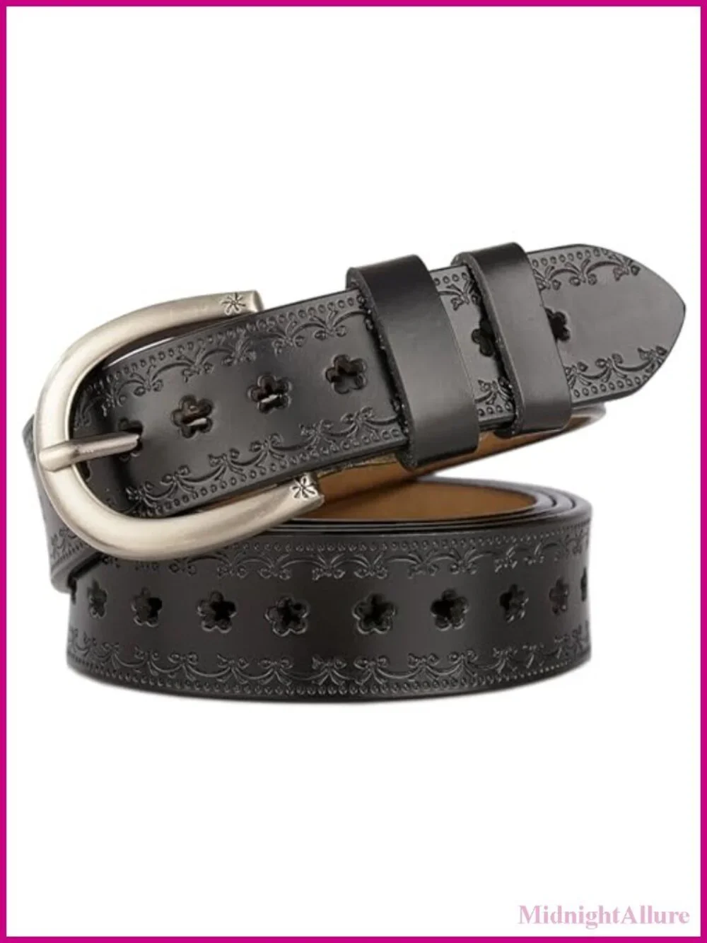 Women's Vintage Floral Engraved Embossed High Quality Leather Western Belt